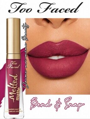 Too Faced Matte Plumpinh Liquid Lipstick in Bend and Snap- Cool Berry Tone